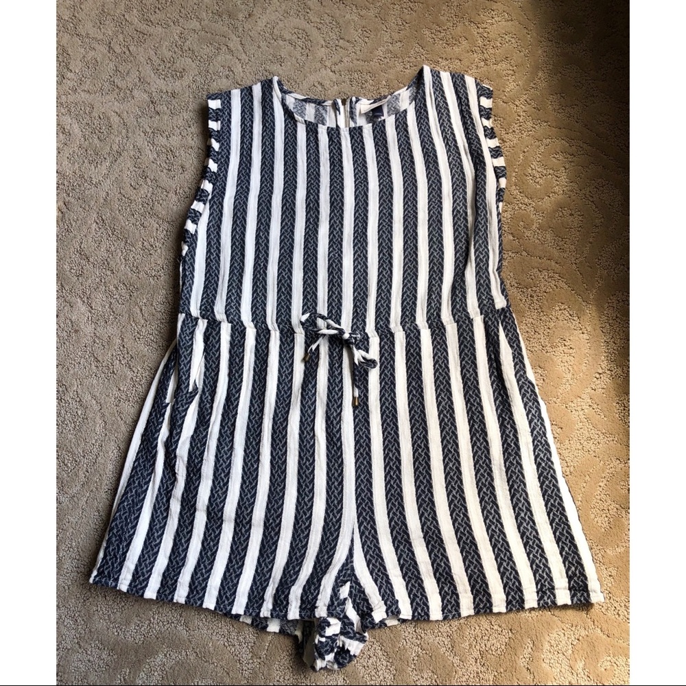 Navy and Cream Striped Romper